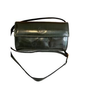 Vintage Y2K Ginnie Johansen Dallas leather barrel purse Dark Hunter Green
